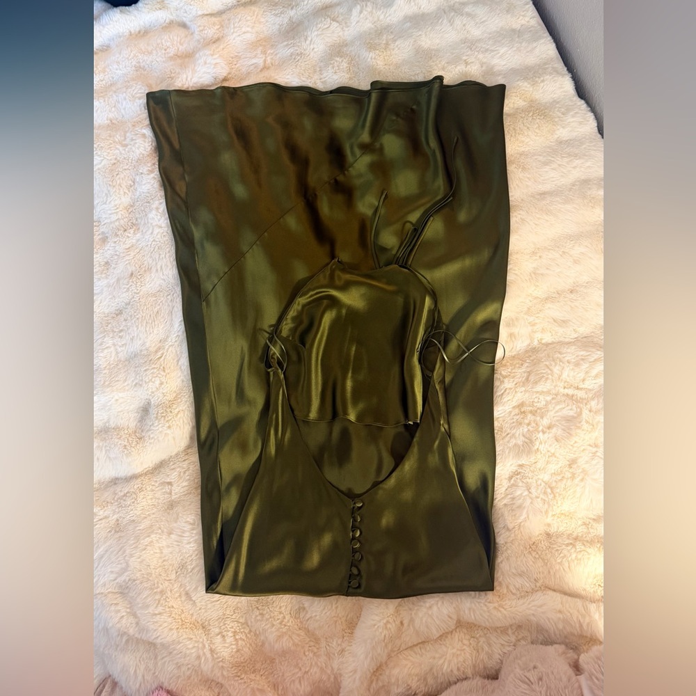 Reformation Olive Green Satin Maxi Dress - Picture 12 of 16